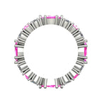 Macro detail of the Raspberry Ripple ring showcasing the pink sapphires and white diamonds in a polished white metal setting.