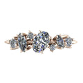 Front view of the 18ct rose gold Atlantis Paradise ring featuring a unique asymmetrical cluster of three brilliant-cut diamonds.