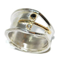 White And Black Diamond Unusual & Quirky Handmade Silver Ring