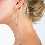  Double Drop Silver Stunner Earrings worn on a model, showing the elegant double-droplet silhouette
