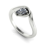 Enchanted lab grown diamond pear engagement ring in white gold, three-quarter angle view showing diamond nestled in asymmetric organic setting