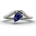 Enchanted Pear Shaped Blue Sapphire Asymmetrical Solitaire Engagement Ring in Platinum or 18ct White Gold