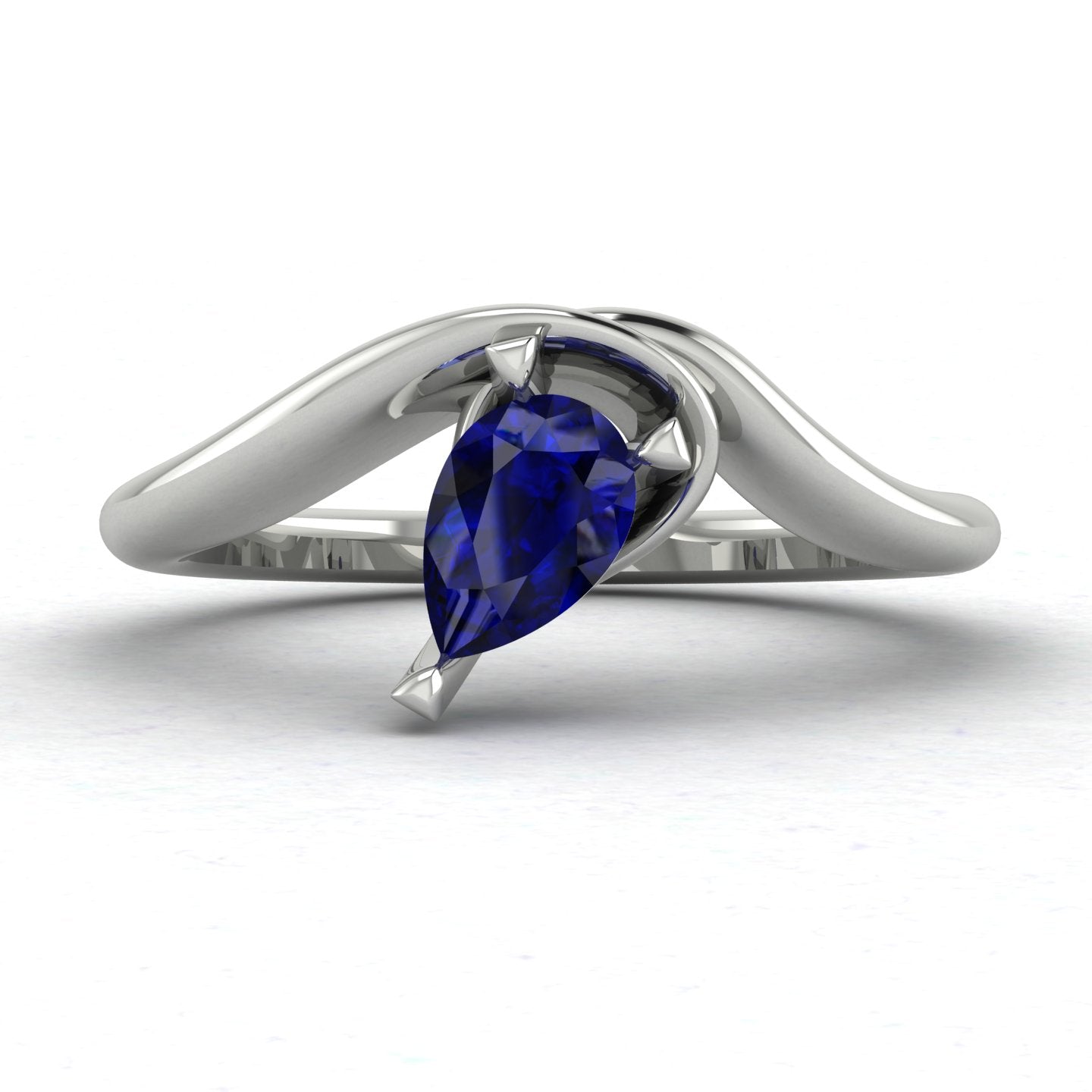 Enchanted Pear Shaped Blue Sapphire Asymmetrical Solitaire Engagement Ring in Platinum or 18ct White Gold