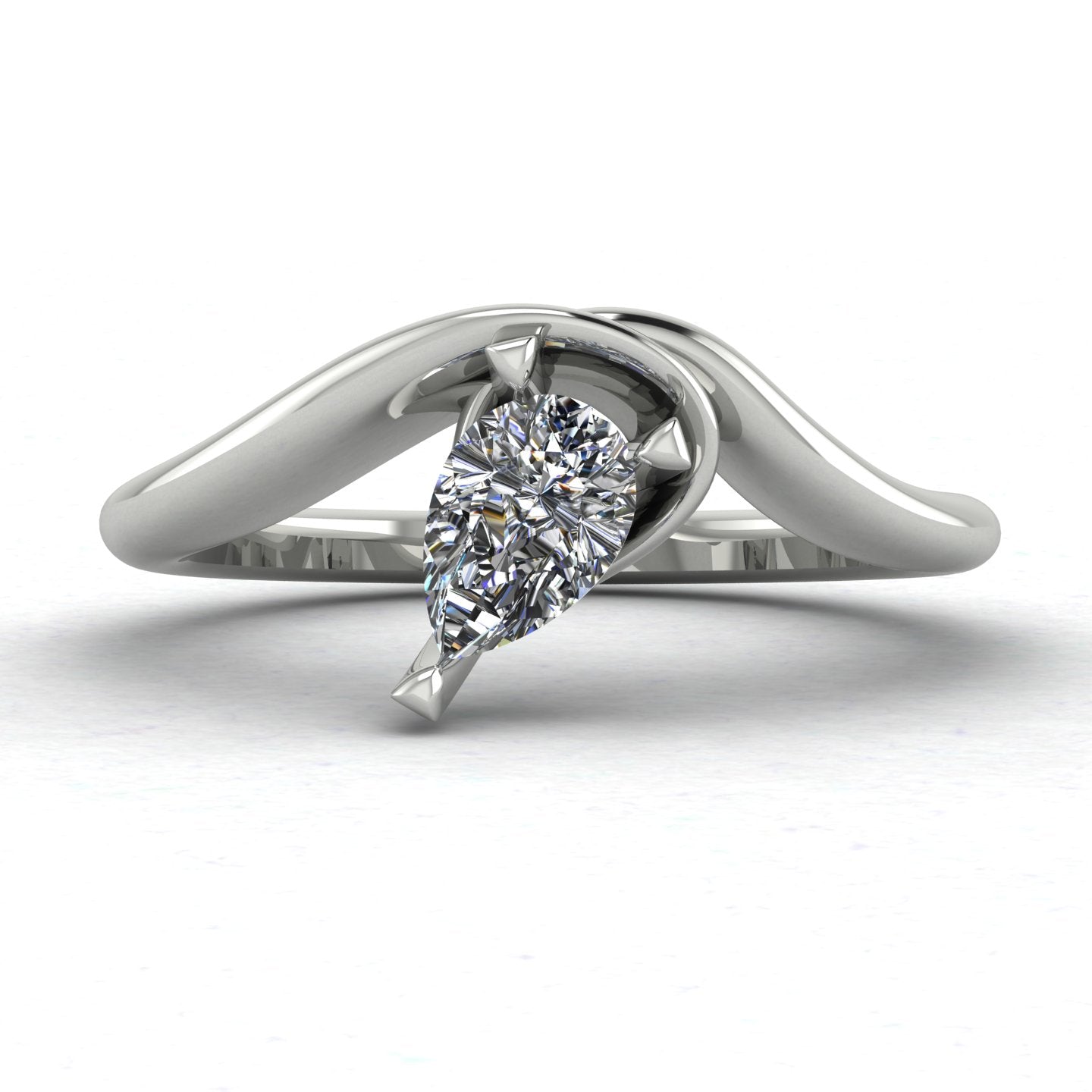 Enchanted Pear Shaped Lab Grown Diamond Asymmetrical Solitaire Engagement Ring in Platinum or 18ct White Gold