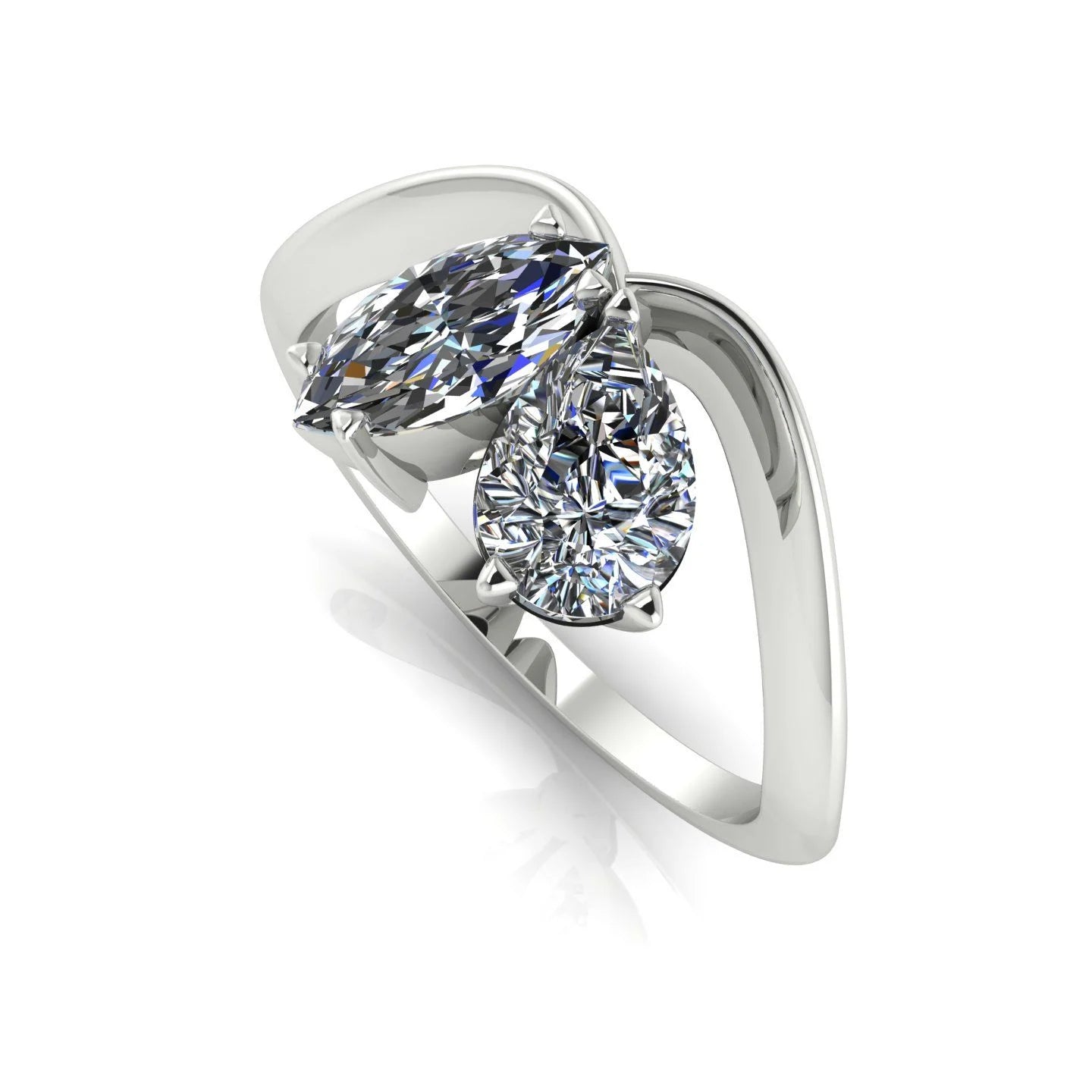 Entwined Toi Et Moi diamond engagement ring in 18ct white gold, side angle view