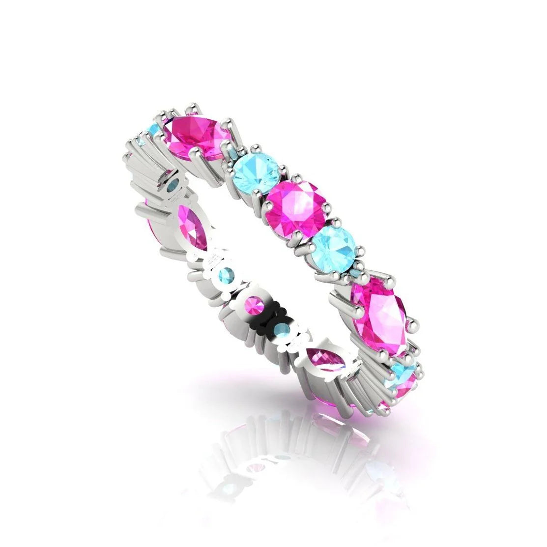 Fire & Ice Eternity Ring - Aquamarine & Pink Sapphires - White Gold Or Platinum