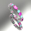 Fire & Ice Eternity Ring - Aquamarine & Pink Sapphires - White Gold Or Platinum