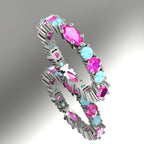 Fire & Ice Eternity Ring - Aquamarine & Pink Sapphires - White Gold Or Platinum