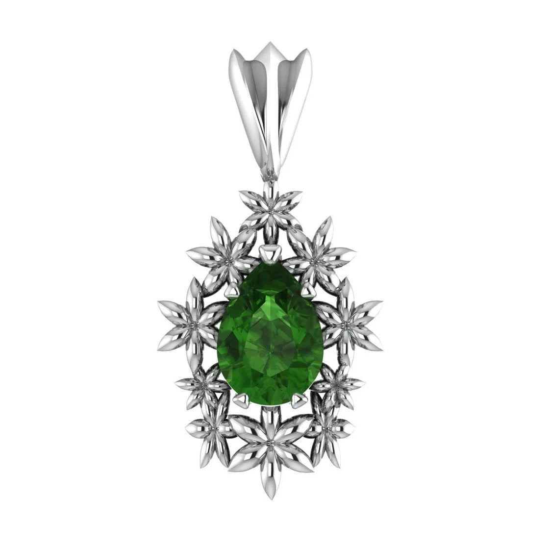 Fleur green tourmaline flower pendant in recycled sterling silver