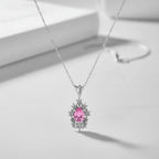 Fleur pink tourmaline flower pendant in recycled sterling silver with adjustable chain