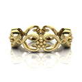 Flowers On The Vine floral wedding ring in 18ct yellow gold, front view showing delicate open filigree vine and blossom detail