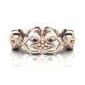 Flowers On The Vine floral wedding ring in 18ct rose gold, angled 3/4 view showing sculptural vine and flower motifs