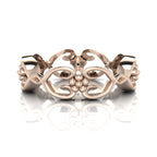 Flowers On The Vine floral wedding ring in 18ct rose gold, angled 3/4 view showing sculptural vine and flower motifs