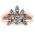 Top view of the Flutterby rose gold wedding band nestled alongside the Flutterby engagement ring