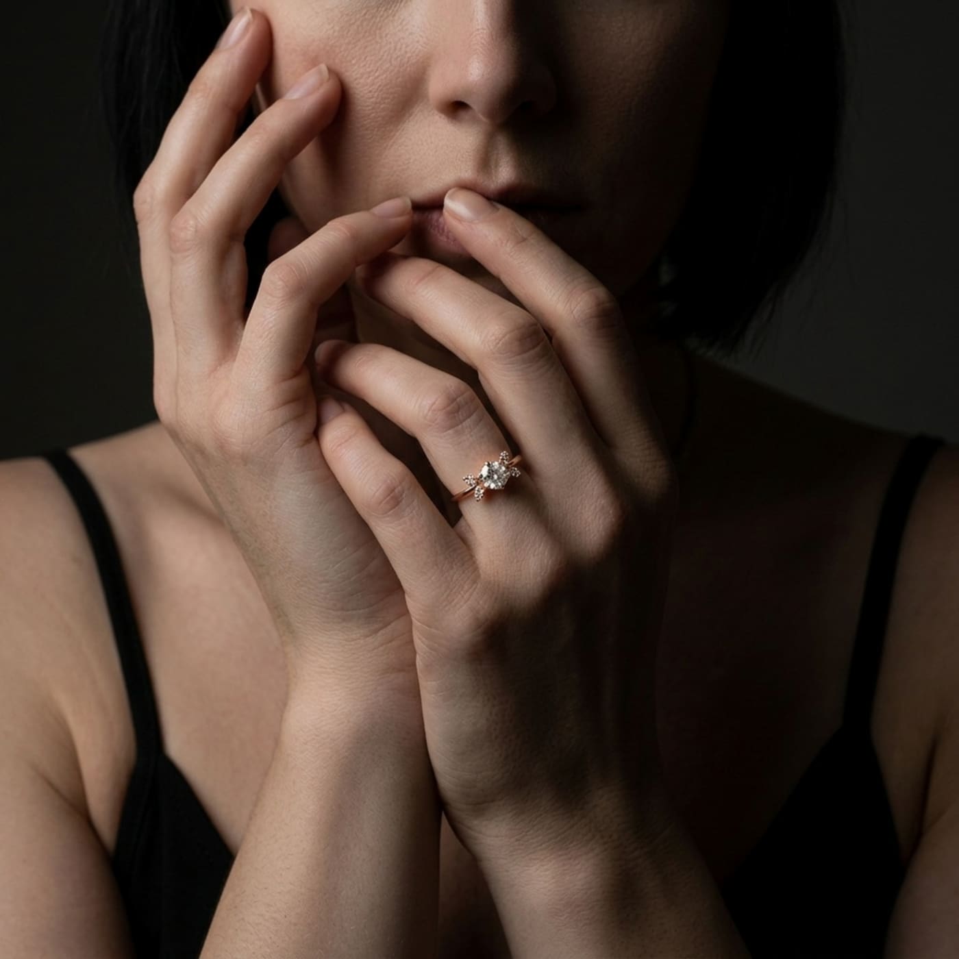 The flutterby unique whimsical engagement ring - diamond and rose gold.