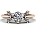 Flutterby diamond butterfly engagement ring front view — brilliant-cut diamond centre with four marquise diamond wings in recycled 18ct rose gold by Nude Jewellery