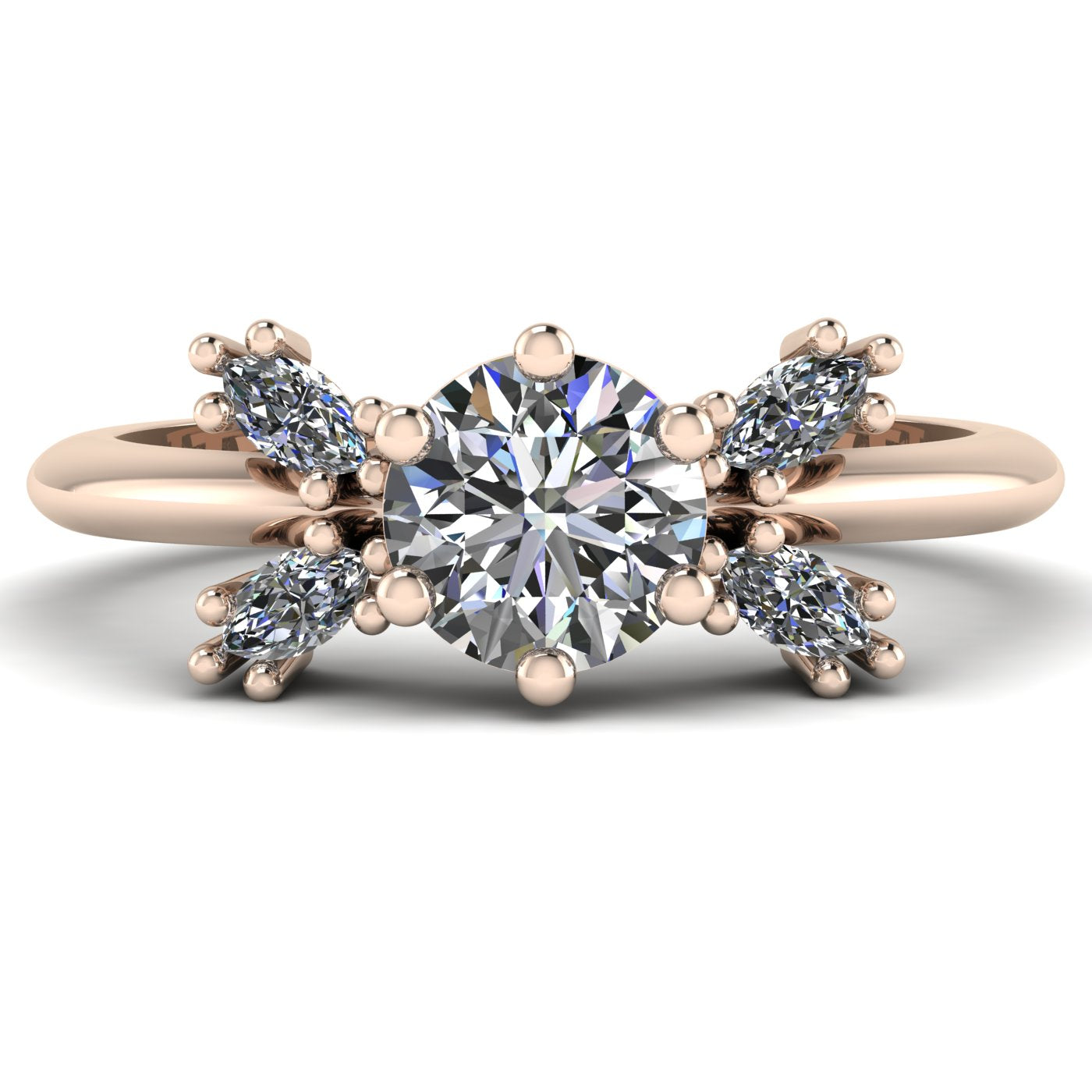 Flutterby lab-grown diamond butterfly engagement ring front view — symmetrical marquise diamond wing silhouette with brilliant-cut centre in rose gold by Nude Jewellery