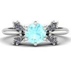 Flutterby: Aquamarine & Diamond Cluster Ring in Platinum Or White Gold