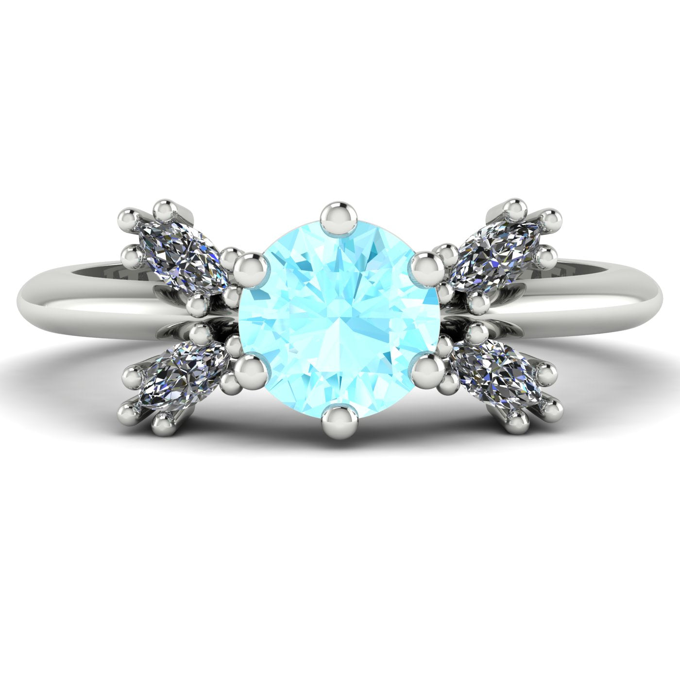 Flutterby: Aquamarine & Diamond Cluster Ring in Platinum Or White Gold
