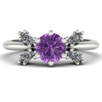 Flutterby lavender sapphire butterfly engagement ring front view — lavender sapphire centre with four white marquise diamond wings in recycled 18ct white gold by Nude Jewellery