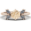 Flutterby champagne diamond butterfly engagement ring front view — champagne diamond centre with four white marquise diamond wings in recycled 18ct rose gold by Nude Jewellery