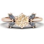 Flutterby champagne diamond butterfly engagement ring front view — champagne diamond centre with four white marquise diamond wings in recycled 18ct rose gold by Nude Jewellery
