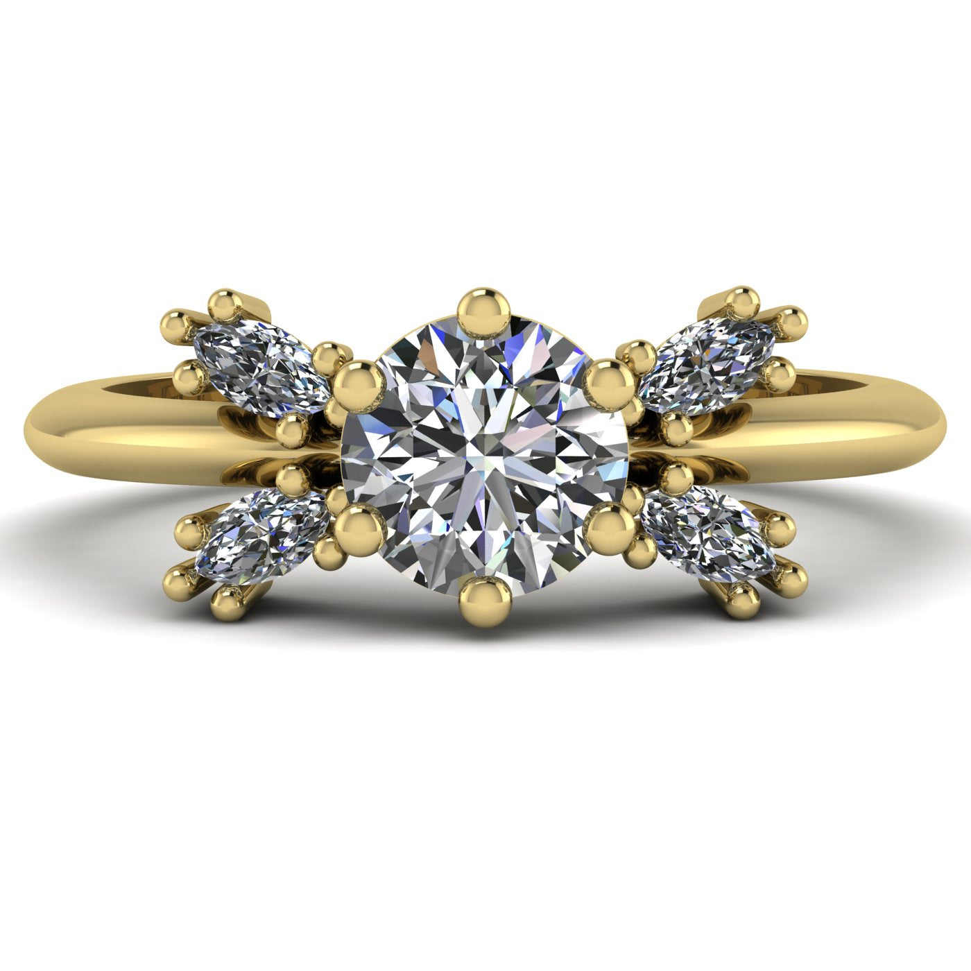 Front view of the Flutterby diamond butterfly engagement ring in 18ct yellow gold