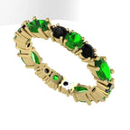 Green Tsavorite & Black Diamonds Allsorts Yellow Gold Eternity Ring