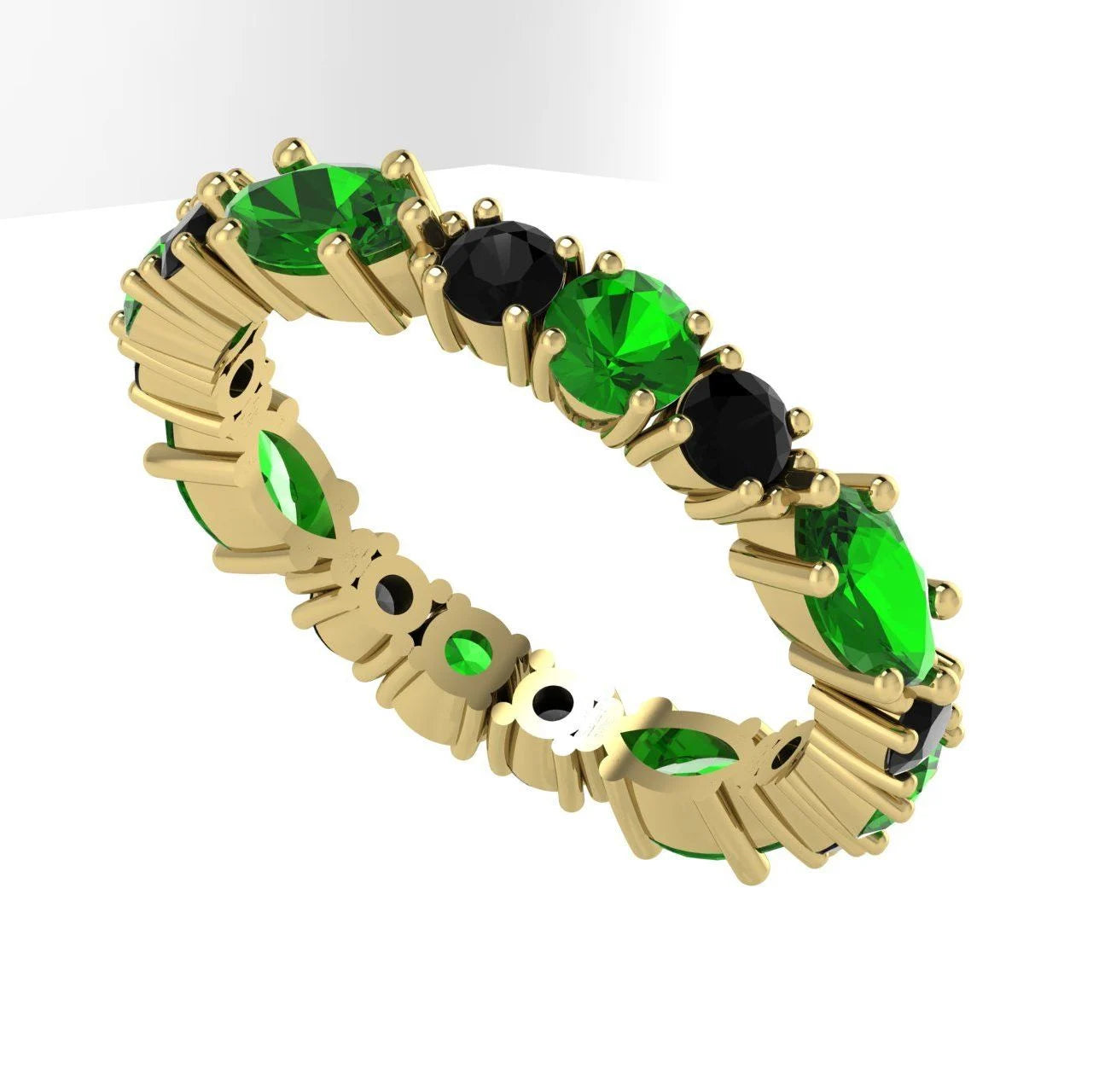 Green Tsavorite & Black Diamonds Allsorts Yellow Gold Eternity Ring