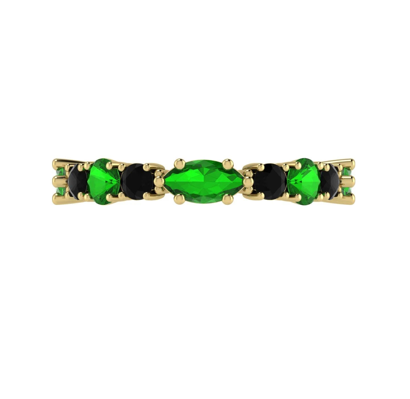 Green Tsavorite & Black Diamonds Allsorts Yellow Gold Eternity Ring