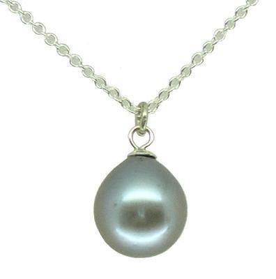 Grey Freshwater Pearl Drop Pendant | Silver Chain