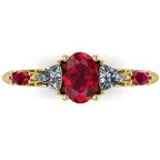 Maisie oval ruby and diamond five stone engagement ring in 18ct yellow gold, overhead view