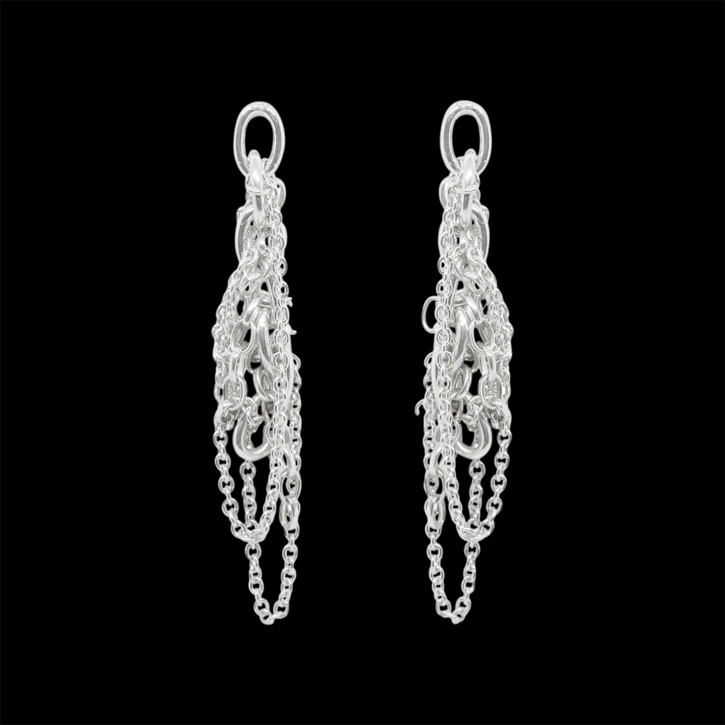 Chain Reaction silver handmade drop earrings, 6.5cm, alternative style by Nude Jewellery
