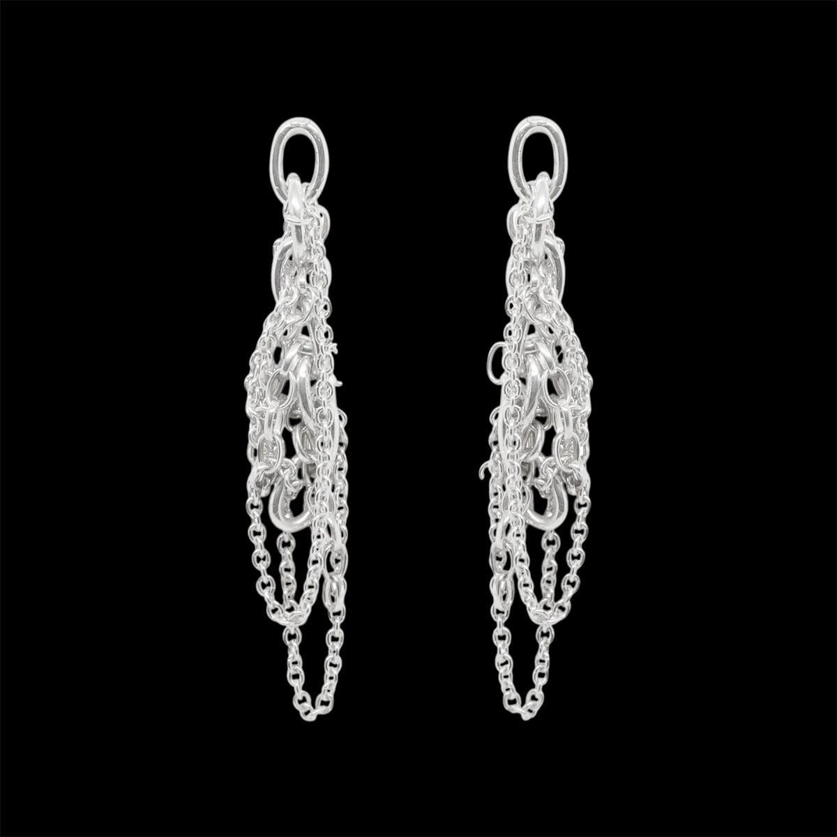 Chain Reaction silver handmade drop earrings, 6.5cm, alternative style by Nude Jewellery 
