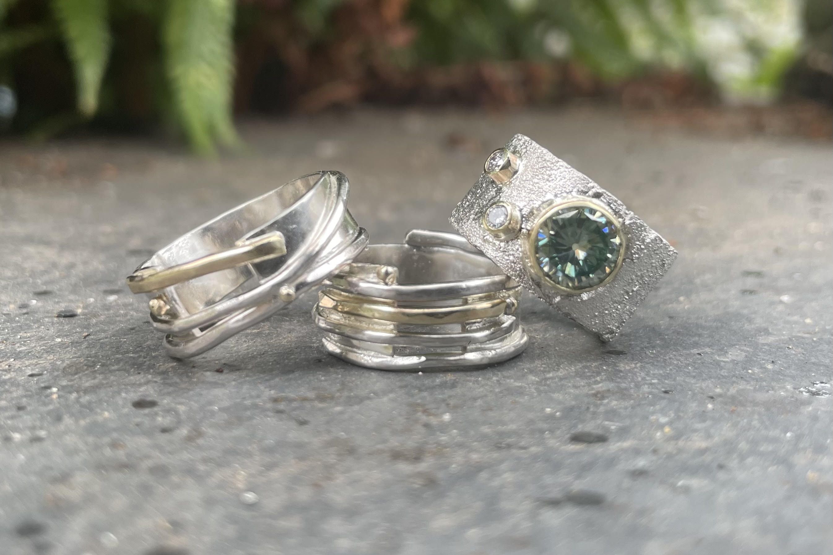 Unusual handmade silver rings, designed and made in London