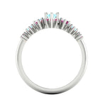 Seven marquise aquamarines and pink sapphires arranged across the Harlequin ring - through view