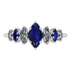 Harlequin seven-stone ring with blue sapphires and marquise diamonds in a white metal setting - top