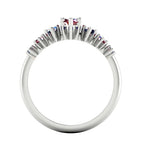 Graduating marquise rubies and blue sapphires in the Harlequin ring - through view