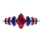 Graduating marquise rubies and blue sapphires in the Harlequin ring