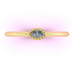 Top view of the yellow gold Mini Astraea ring showing the elongated marquise diamond set horizontally across the finger.