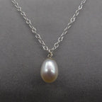 White Pearl Drop Pendant - Silver Chain