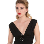 Large Luna Statement Pendant in sterling silver — model wearing the large open crescent pendant on a fine chain