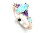 Maisie Marquise Aquamarine & Violet Sapphire Ring in 18ct Rose Gold