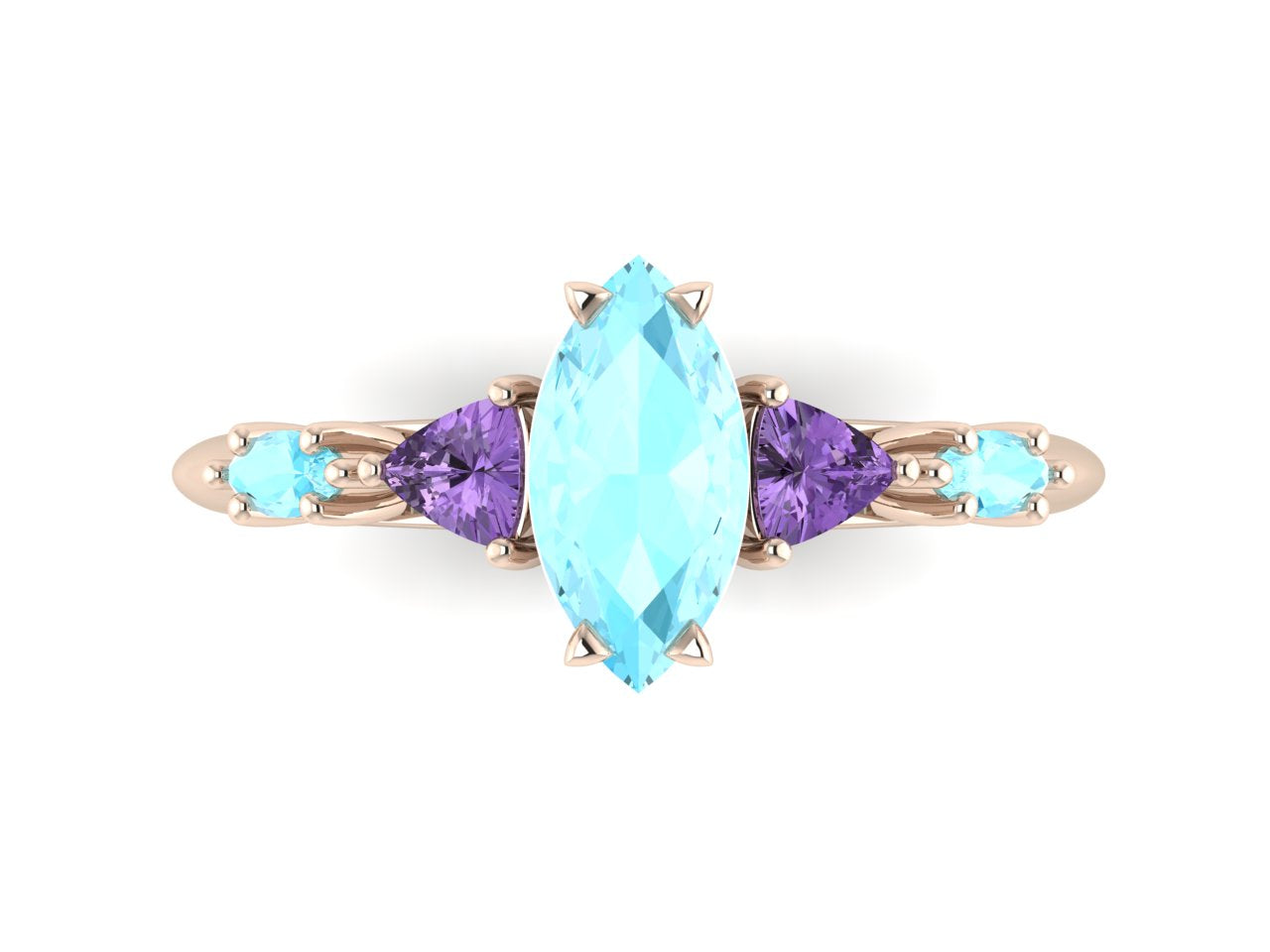 Maisie Marquise Aquamarine & Violet Sapphire Ring in 18ct Rose Gold