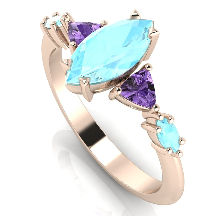Maisie Marquise Aquamarine & Violet Sapphire Ring in 18ct Rose Gold