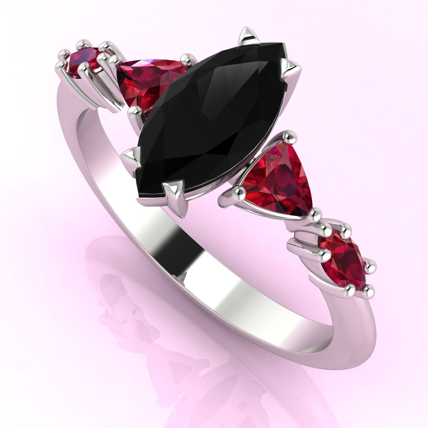 Maisie Black Diamond & Ruby Ring in White Gold or Platinum