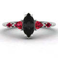 Maisie Black Diamond & Ruby Ring in White Gold or Platinum