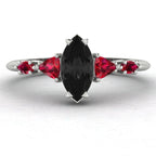 Maisie Black Diamond & Ruby Ring in White Gold or Platinum