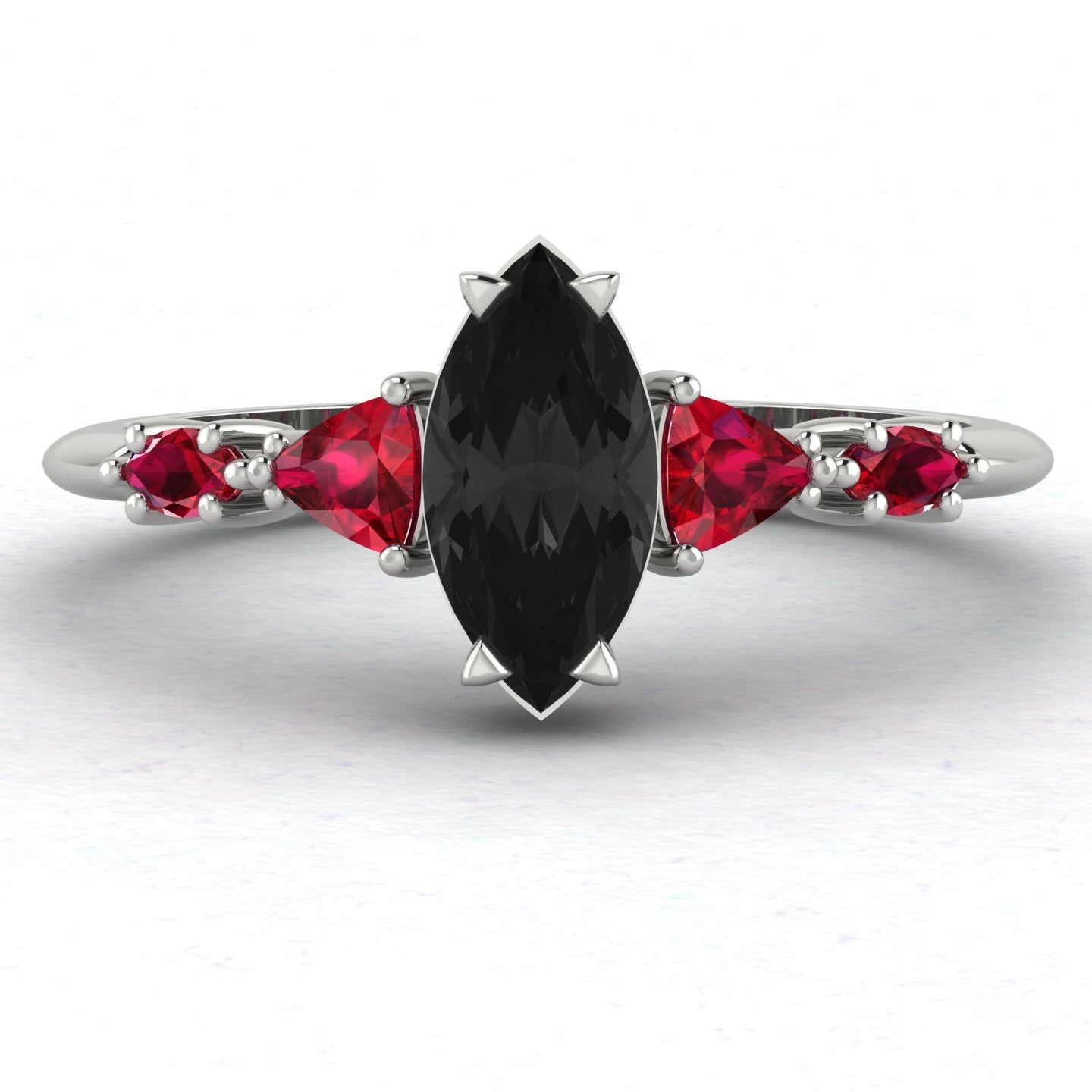 Maisie Black Diamond & Ruby Ring in White Gold or Platinum