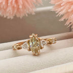Maisie marquise champagne diamond engagement ring in 18ct rose gold, top-down view showing the marquise diamond shape and delicate prong setting, handmade in our London studio